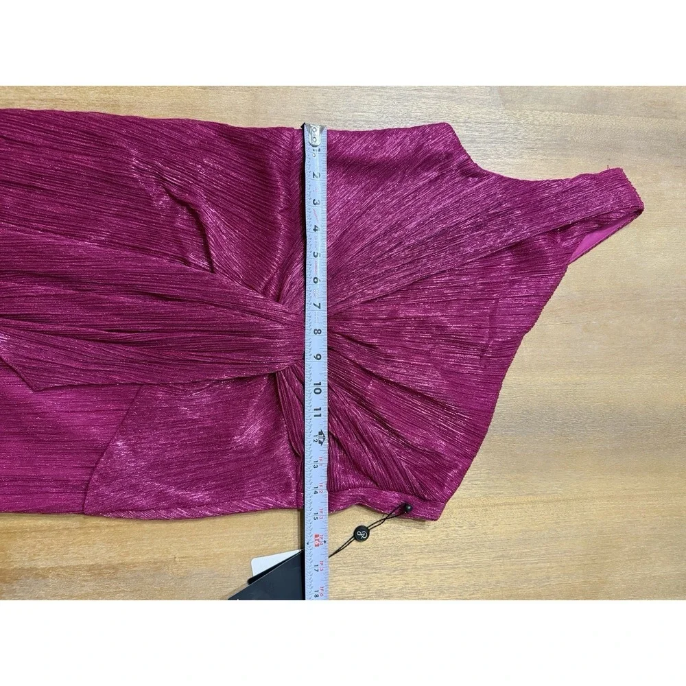 Adrianna Papell Stardust One-Shoulder Gathered Gown Magenta Pink Size 10 - Picture 11 of 16